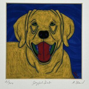 Pop Art Print Happy Lab 11" x 14" Labrador Retriever Angela Bond Matted Signed